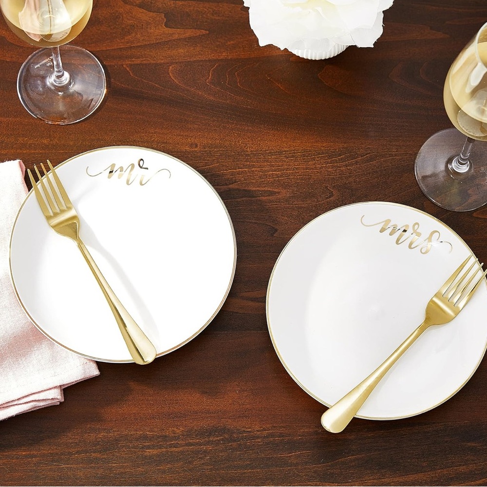 Elegant Mr. & Mrs. White and Gold Plate Set